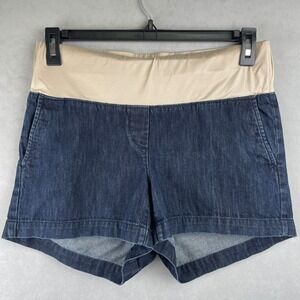 Loft Maternity Denim Shorts Dark Wash Full Belly Band Size 6M Blue Cotton Comfy
